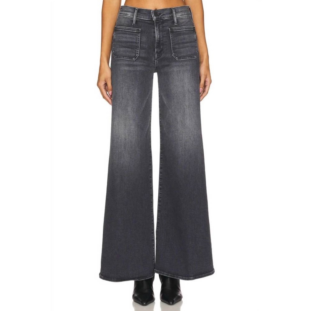 MOTHER Patch Pocket Twister Sneak Size 32 Up in Smoke High Rise Wide Leg Jeans